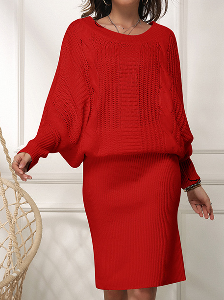 Women Geometric Crew Neck Long Sleeve Comfy Simple Short Sweater Dress